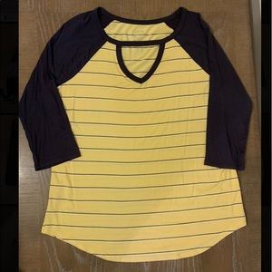 3/4 sleeve yellow and black shirt